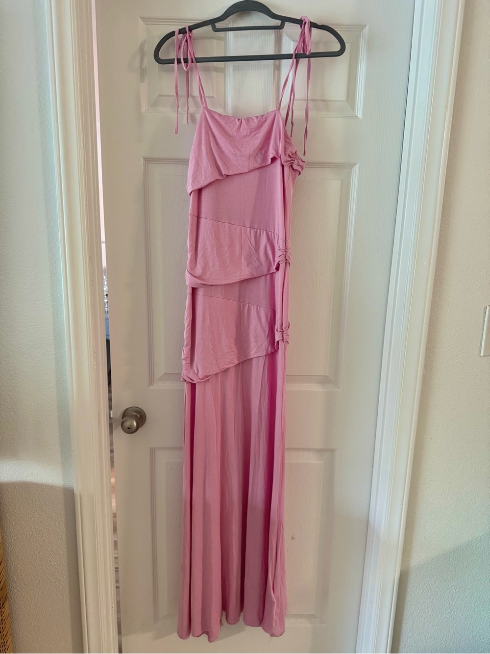 Pink Tiered Tie-Strap Maxi Dress